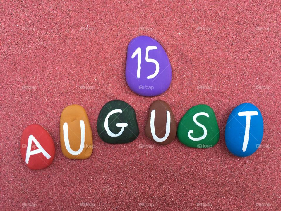15 August, calendar date on colored stones 
