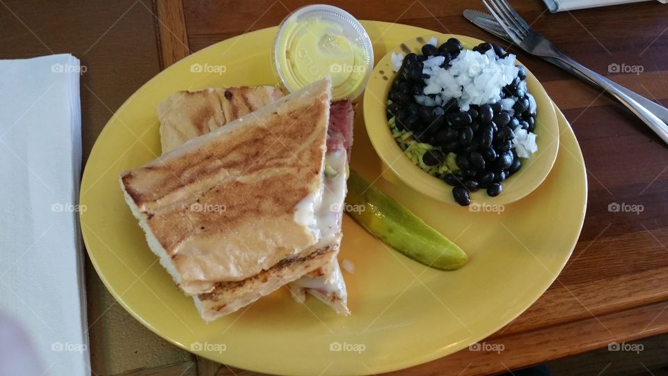 Cuban Sandwich with Black Beans and Rice