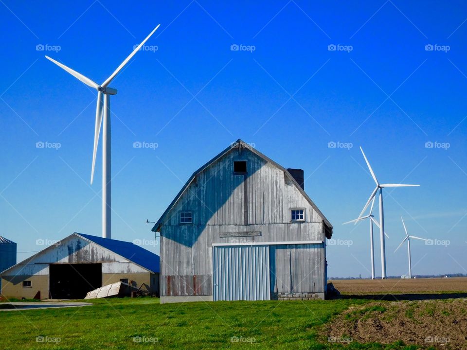 Old barn and windmills