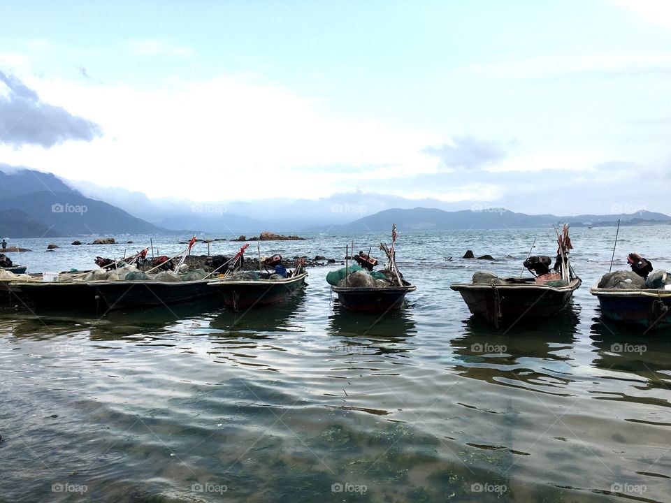 Fishing Boats at Dapeng Beach in Shenzhen, China