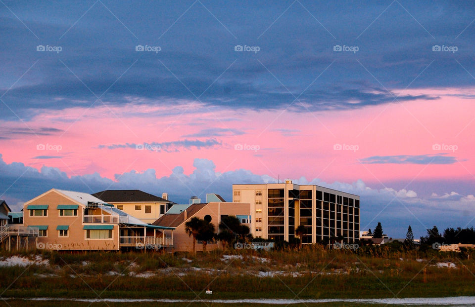 Pink sky over Siesta Key, Florida