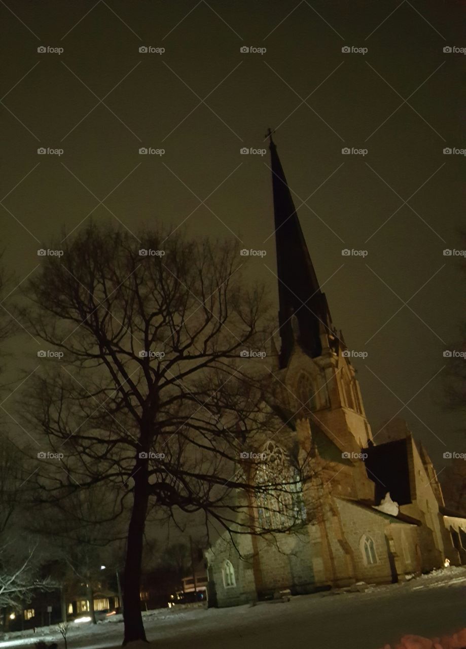 church at night