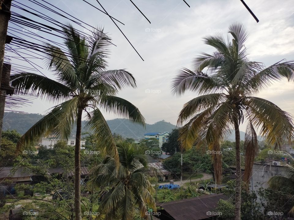 City surrounded by mountains. Balcony view from my building.