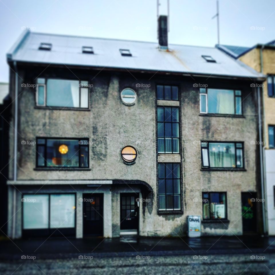 House With Many Windows Gloomy Day Iceland