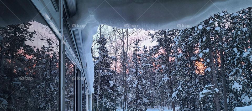 Pink winter sky reflections