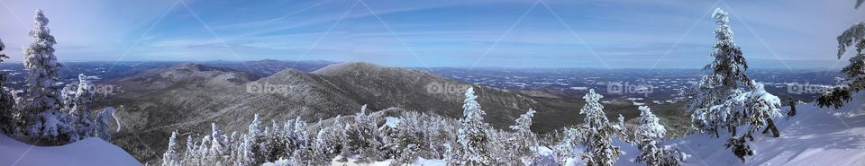 Panoramic of Winter Mountains in Vermont