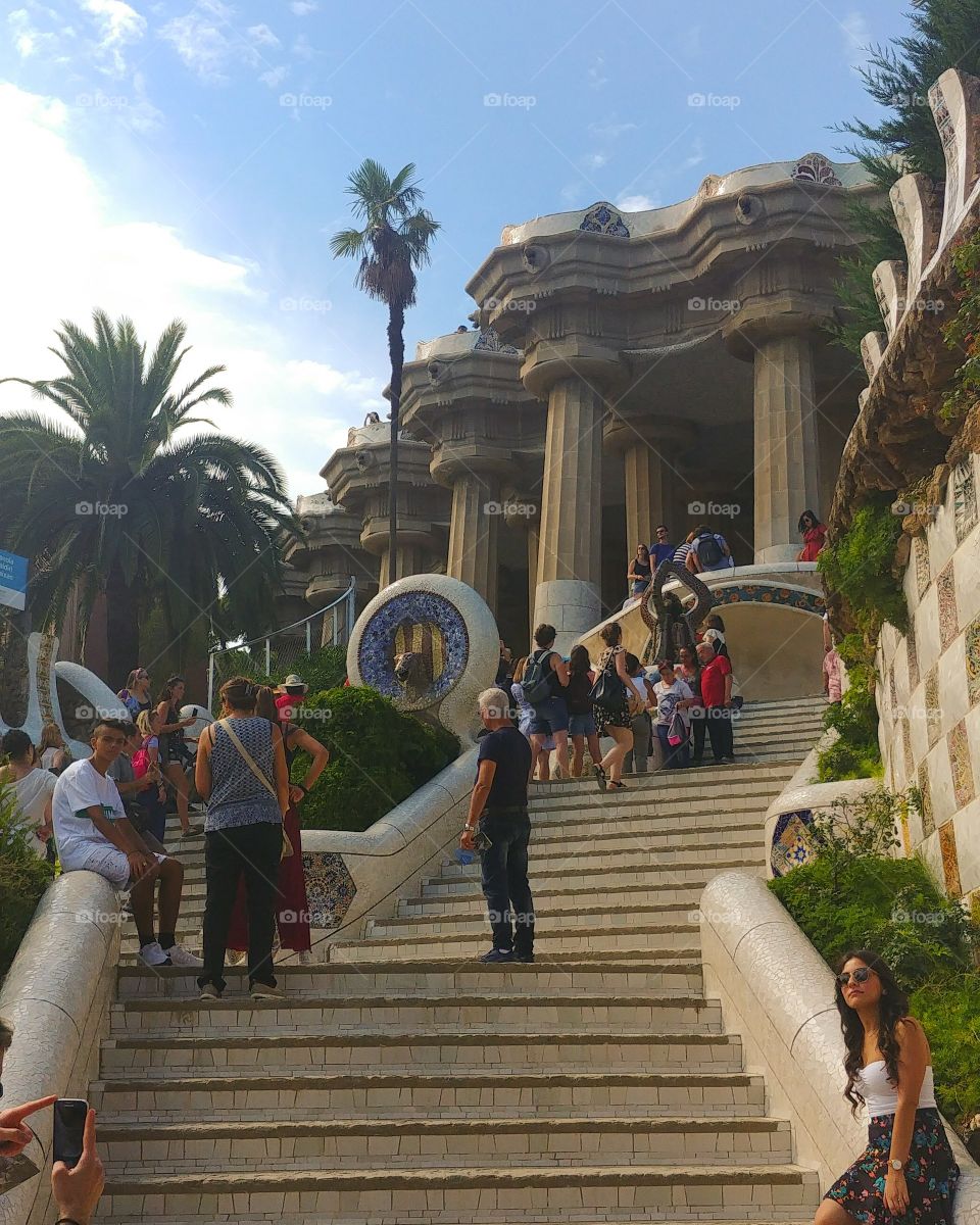 staircase in park Guell spain on sunny day