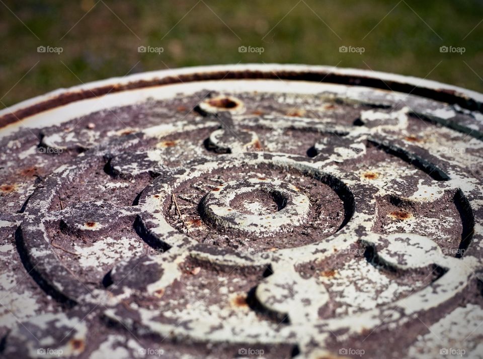 Old manhole cover in park