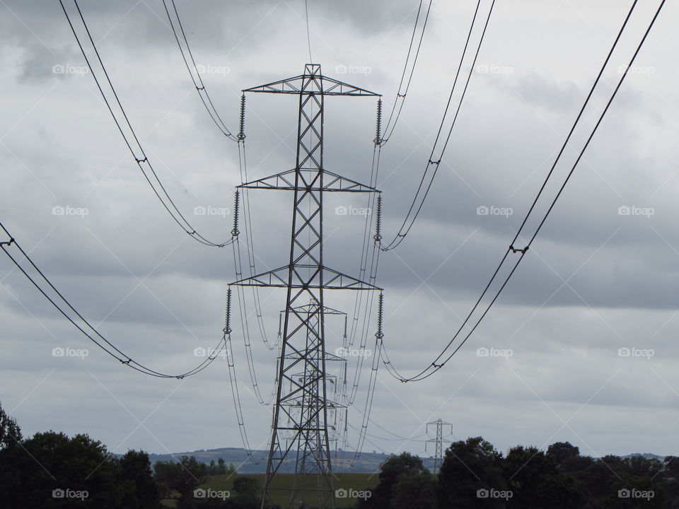 long chain of pylons