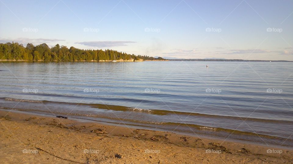 Sandy lake beach. Point AuRoche Park on Lake Champlain in New York