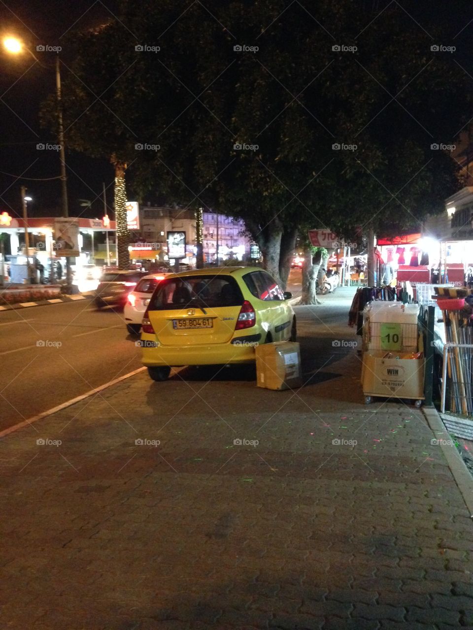 Yellow car and boxes