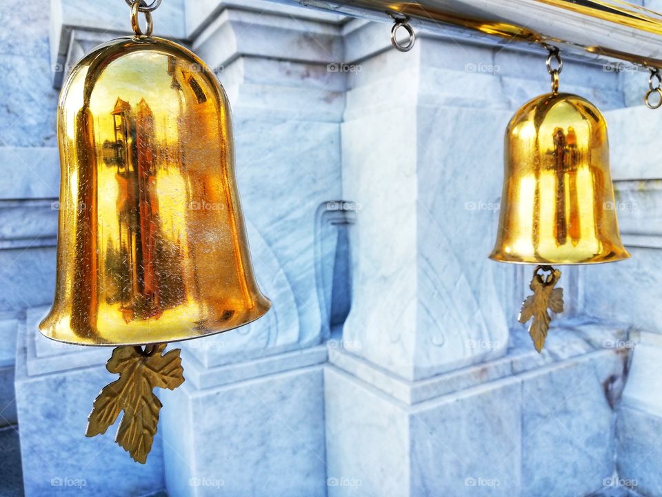 Bells hanging outside the Buddhist temple