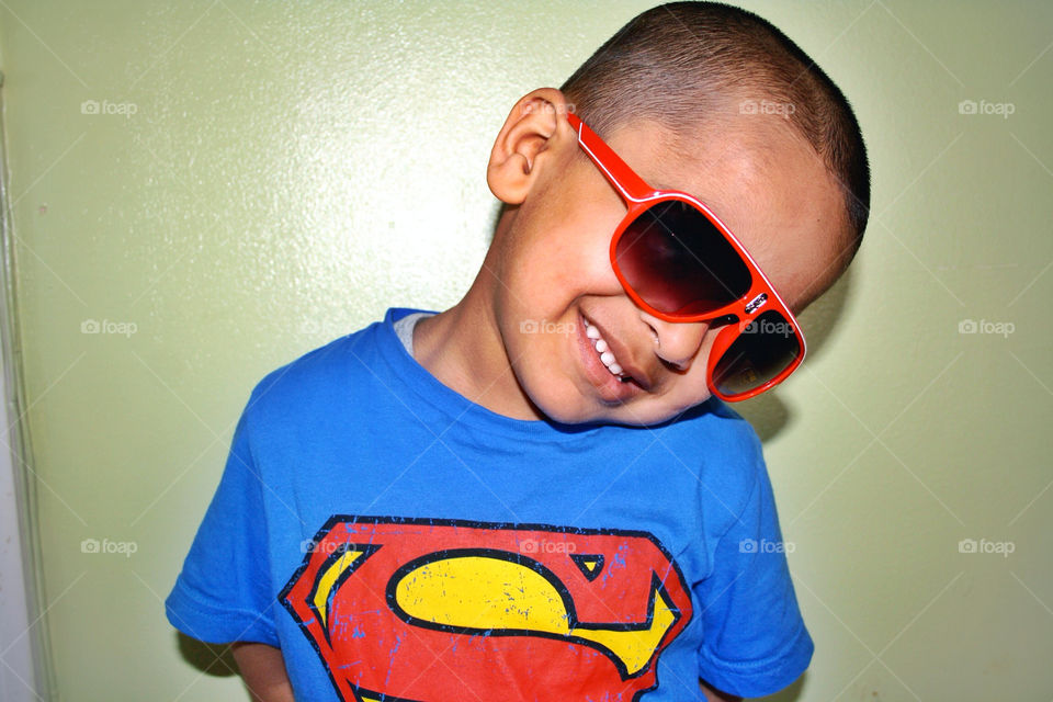 sunglasses boy portrait superman by uzzidaman