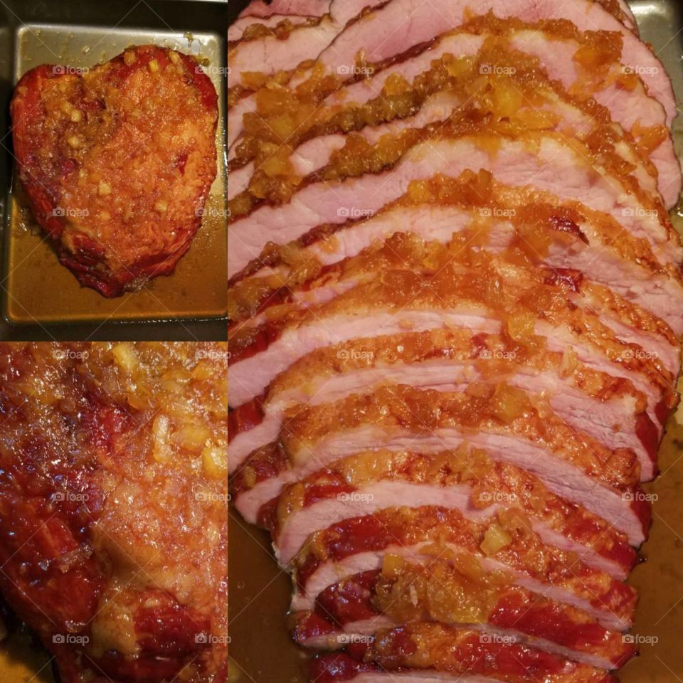 So Delicious. So Juicy & perfectly roasted... Introducing tonight's dinner: Crushed Pinapple, Maple & Brown Sugar Glazed Carver's Ham. What's not to love?
