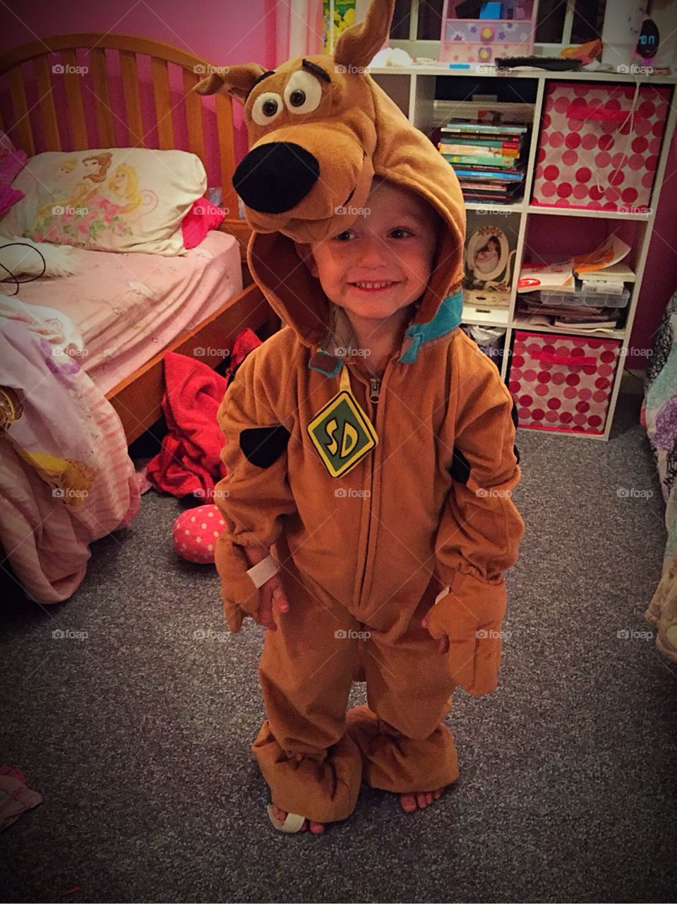 Portrait of happy boy in animal costume