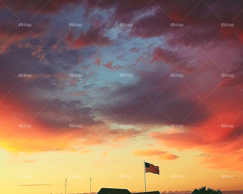 Flag flying in the Sunset 
