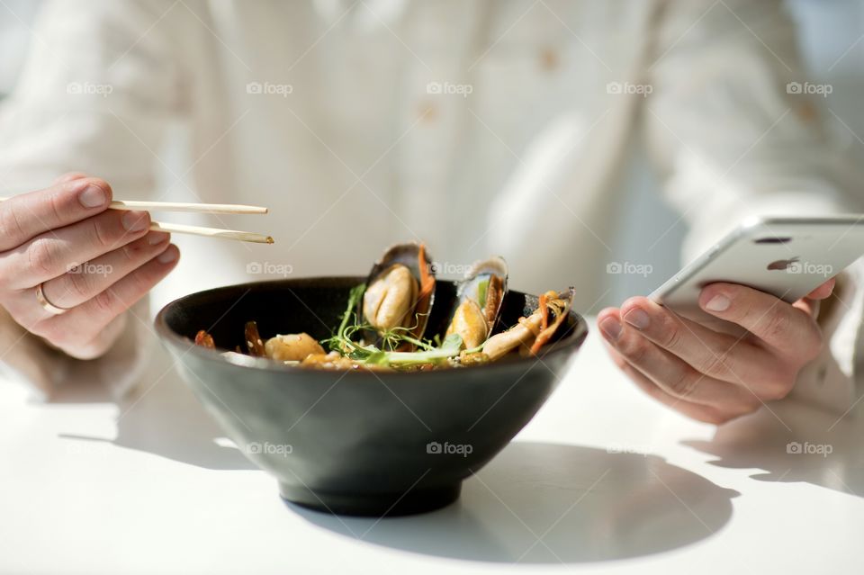 close-up of a plate with Asian cuisine