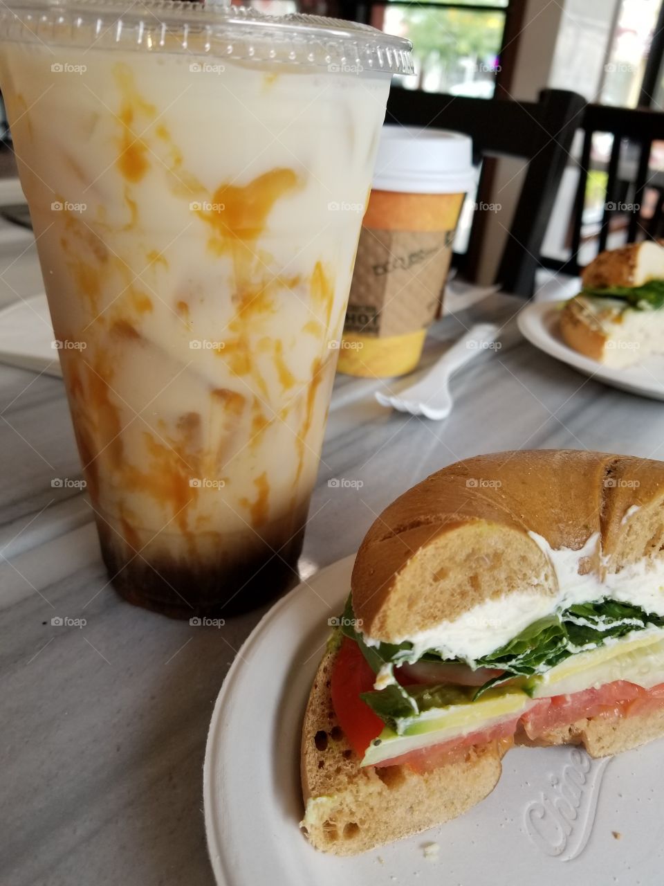 Gotta love those lunches with the fam. Especially when those lunches involve caramel macchiatos and bagels with vegetables and cream cheese!