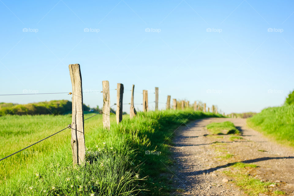 Wooden fences in a countryside.