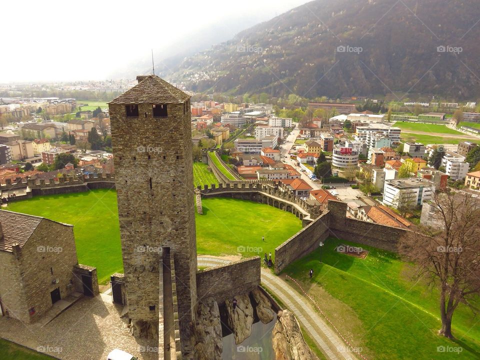 Landscape from one the towers of Castelgrande, Bellinzona. Ticino, Switzerland 