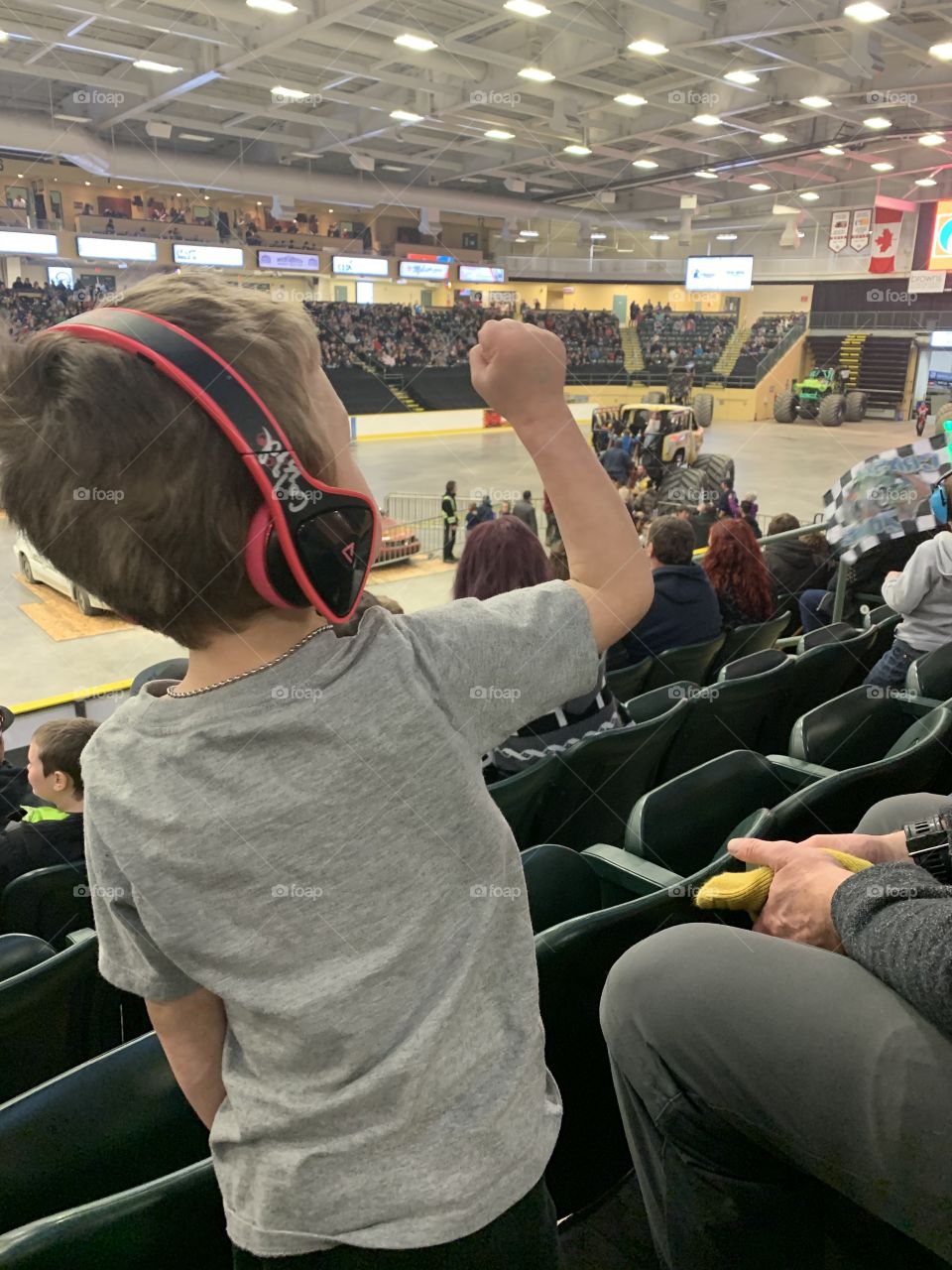 Cheering on the monster trucks