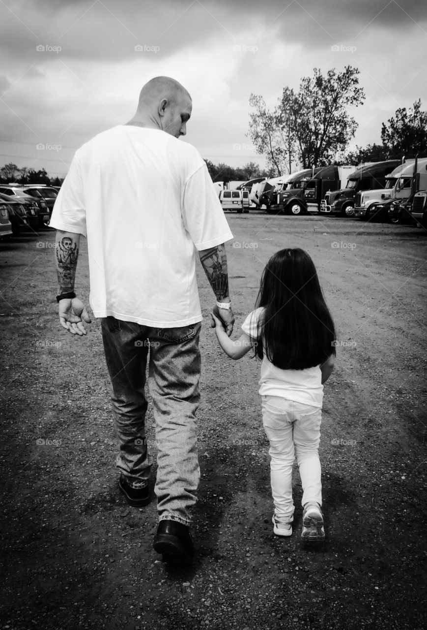 Walking, safely. My daugher, with my friend. 