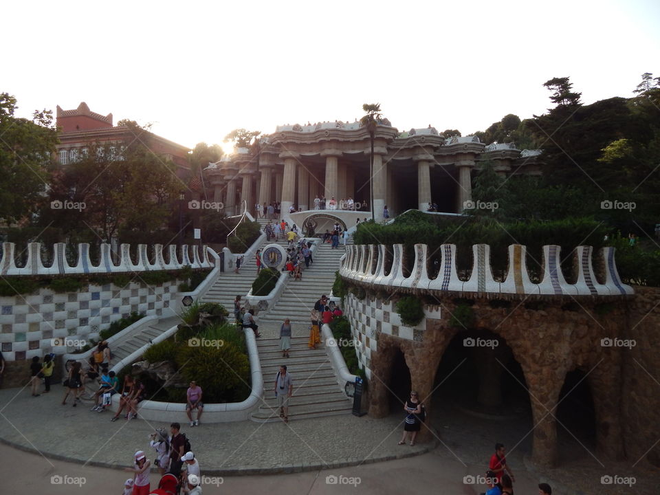 Park guell in Barcelona Spain before sunset 
