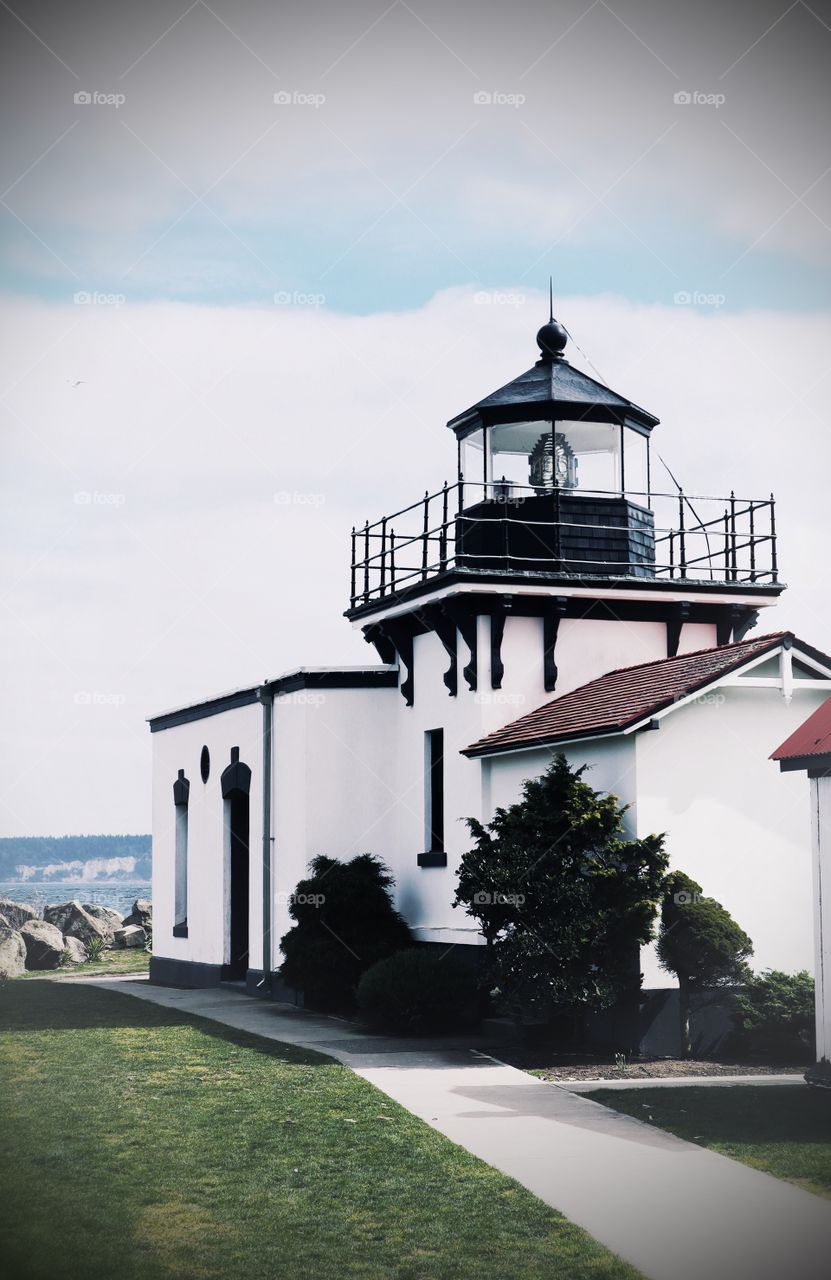 The beautiful lighthouse at Point No Point in Hansville,Washington near the Puget Sound 