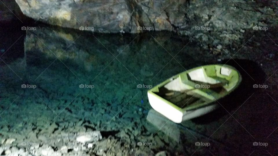 Carnglaze Caverns. Deep underground, a 30ft deep fresh water lake