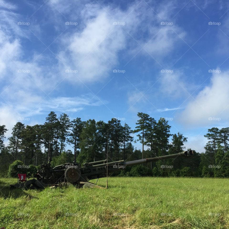 Artillery mornings . M777 ready to fire on firing point at camp Shelby 