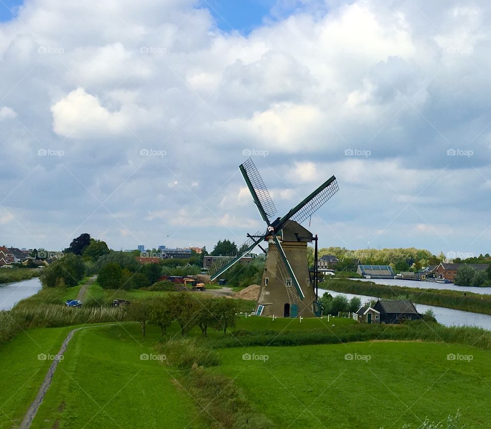 Windmills Nature and Green in The Netherlands 