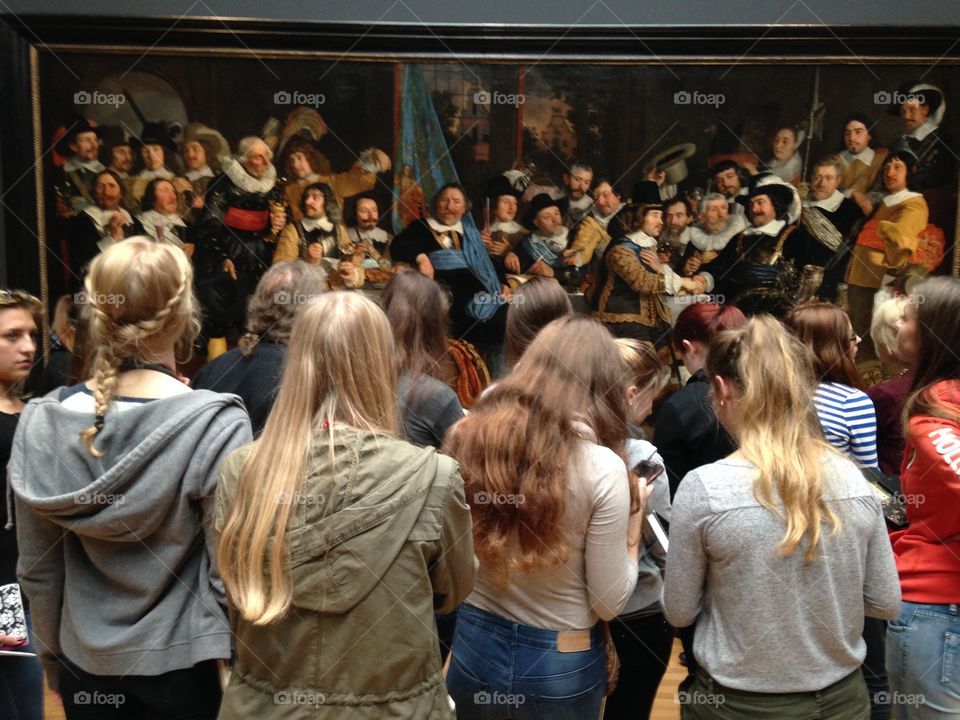 Girls Looking at The Night Watch painting by Rembrandt 