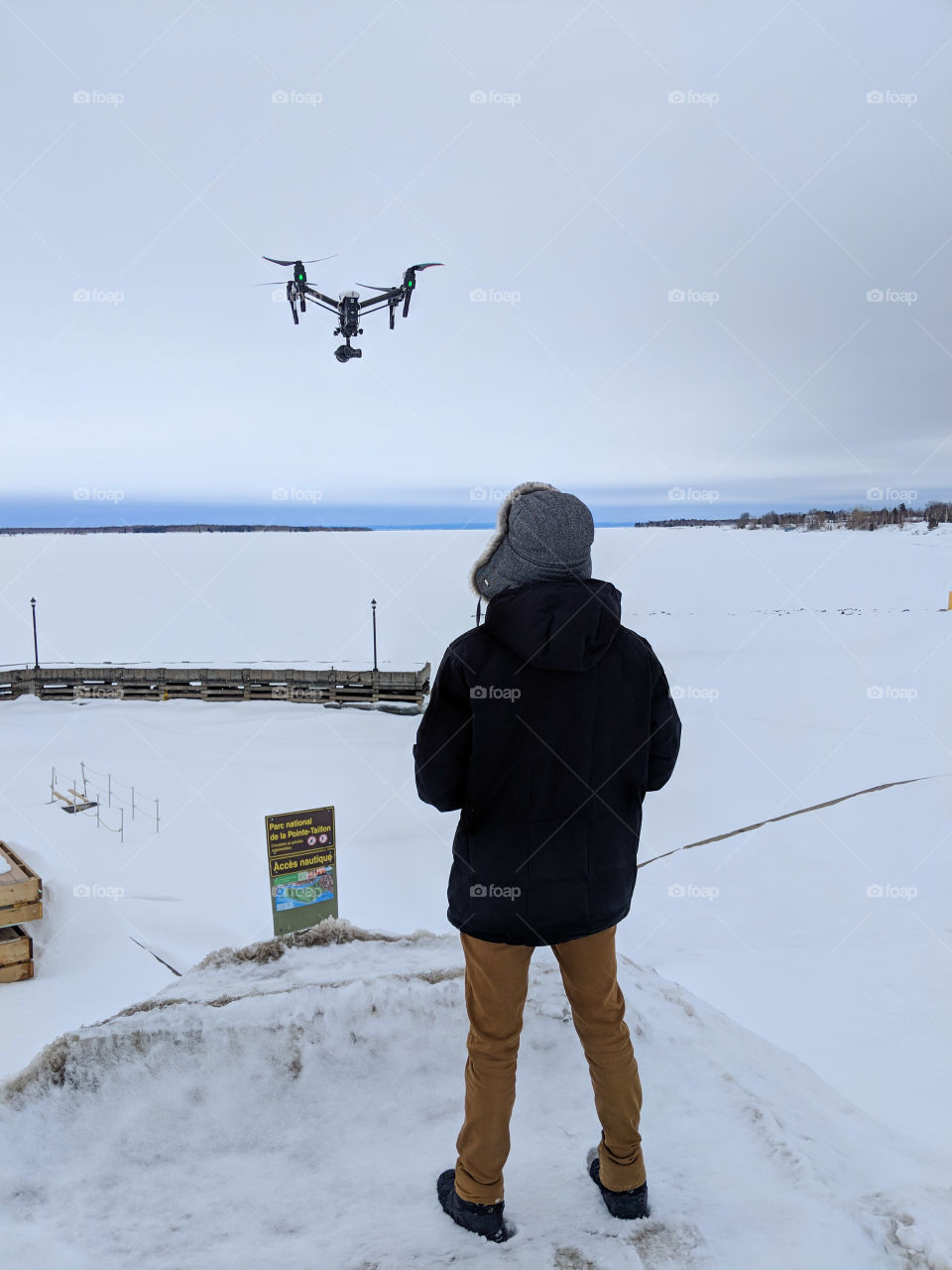 Drone pilot Working in the winter