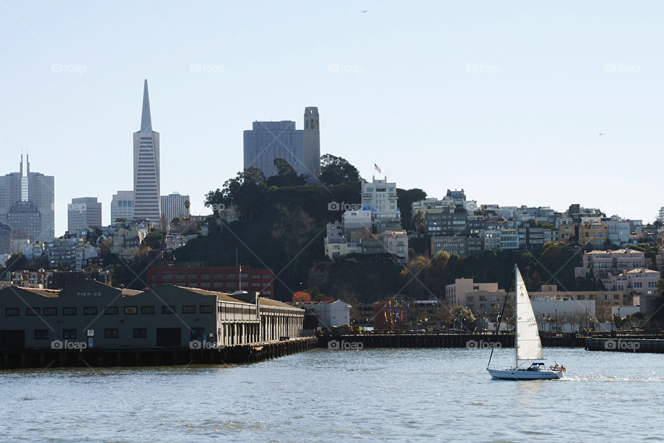 Cityscape with an yacht 