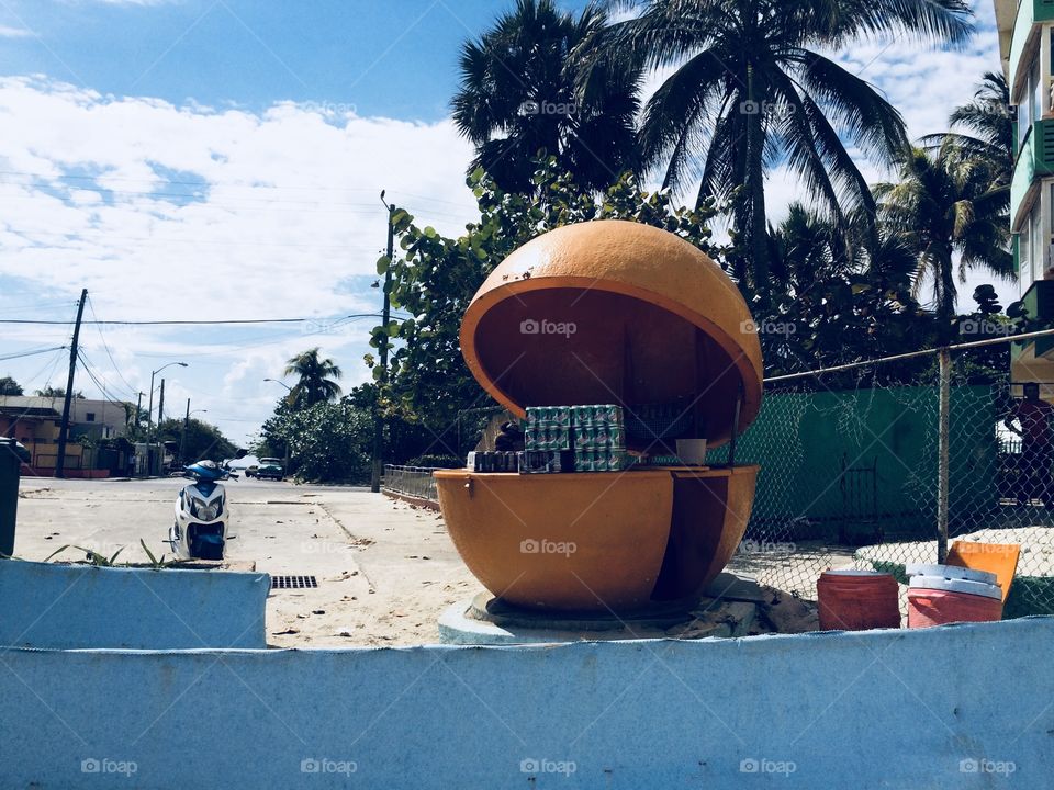 A cuban orange-like beach kiosk
