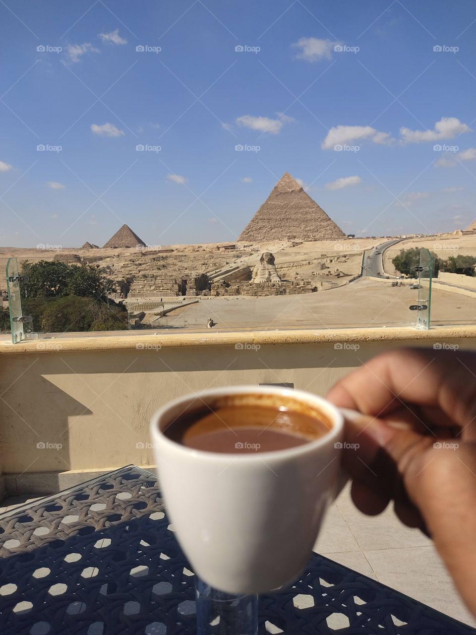 a great day in Great Giza Pyramids morning drinks coffee & and Egyptian tea with mint 
this is Egyp