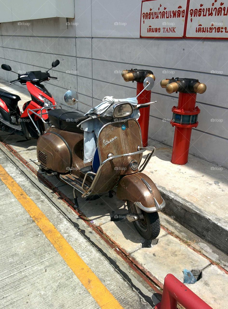 Classic Vespa motorcycle. Vespa in fallout style in Phuket