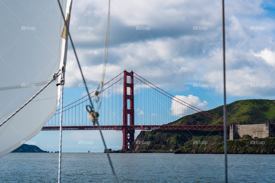 View of Golden Gate Bridge from sailboat