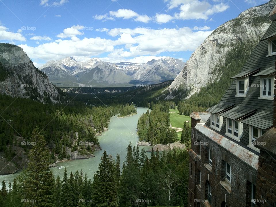 Looking at the river and mountains from the Banff Springs Hotel