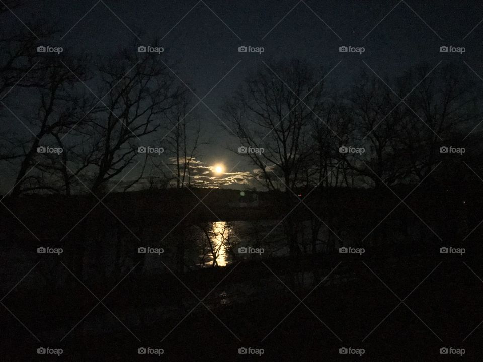 Reflection of moonlight off river