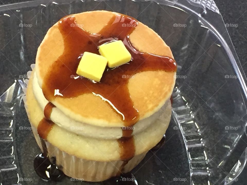 Tiny pancake stack cupcake. 