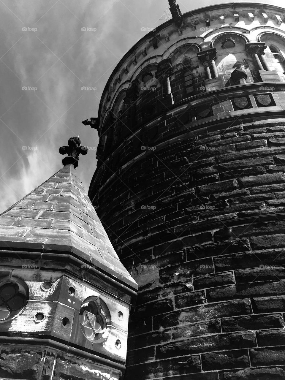 Cool gothic architecture of the memorial and mausoleum of US President James Garfield 