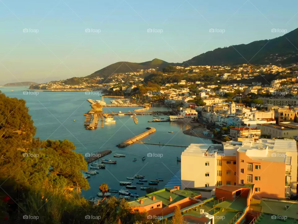 The view of Lacco Ameno with the Fungo (Mushroom) rock on the Italian island Ischia