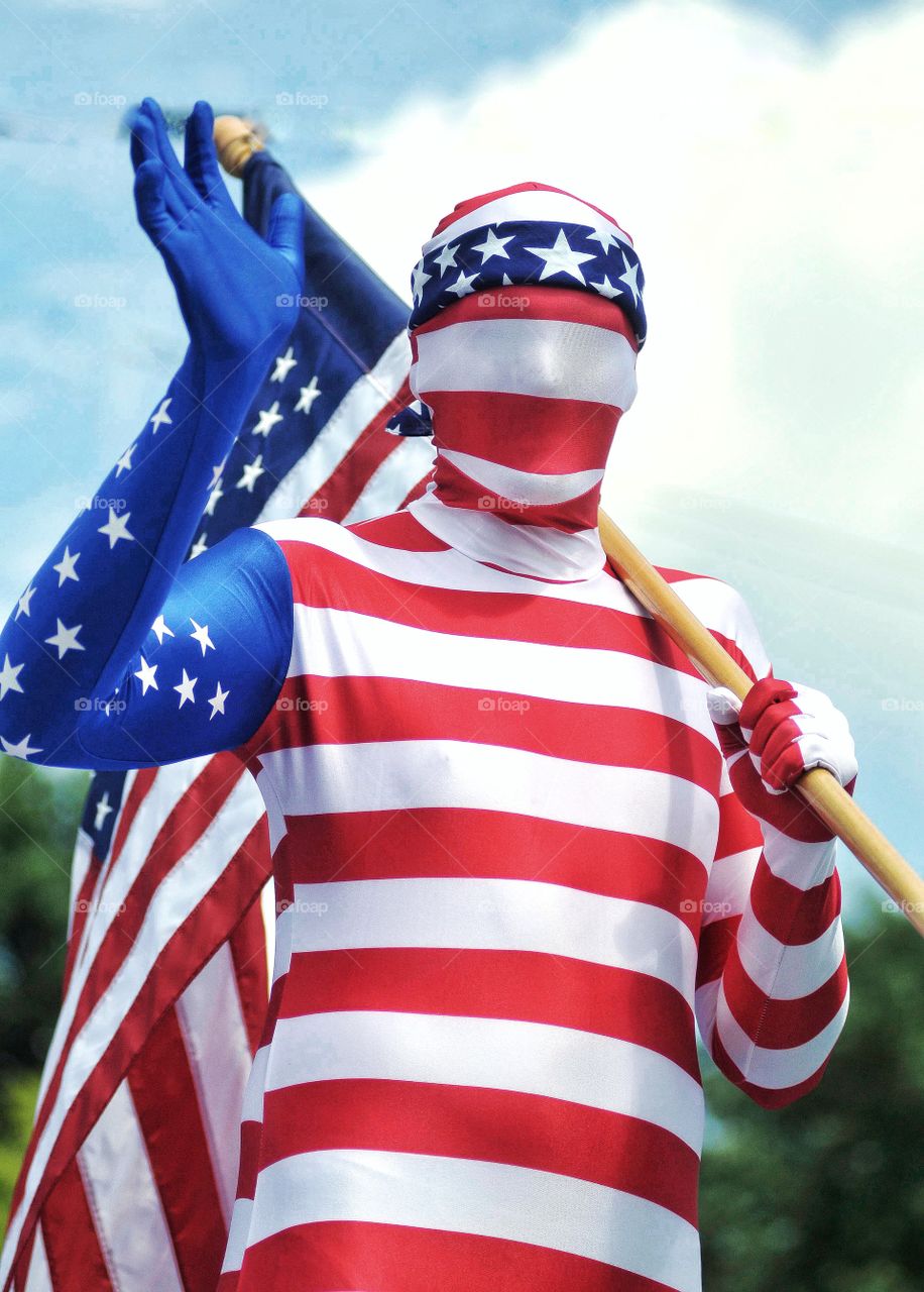 American flag guy waving