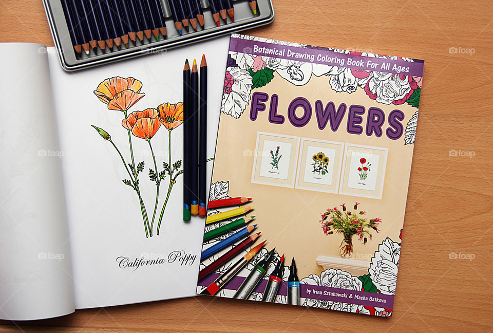 Coloring book with pencils 