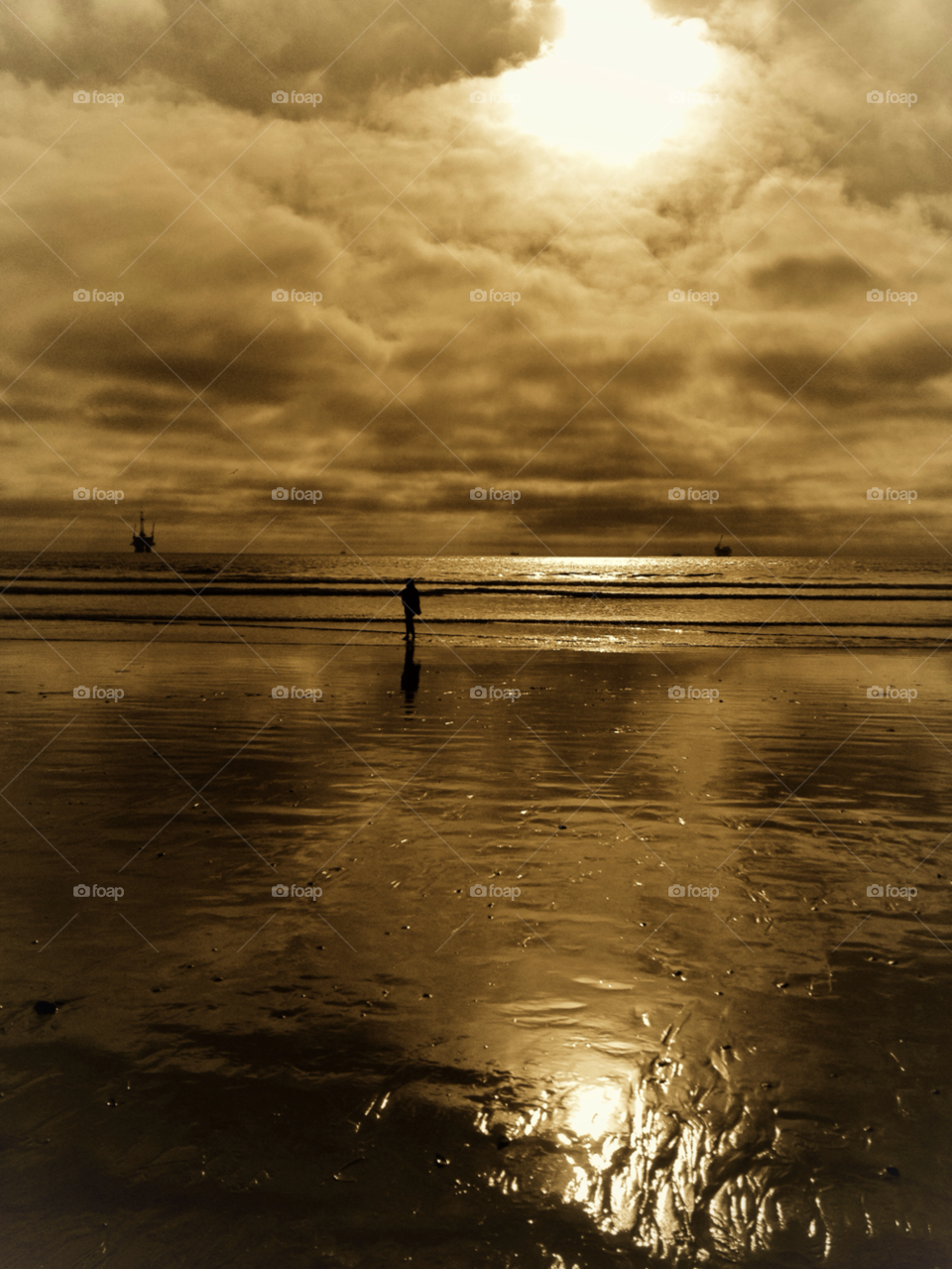 beach ocean sky clouds by analia