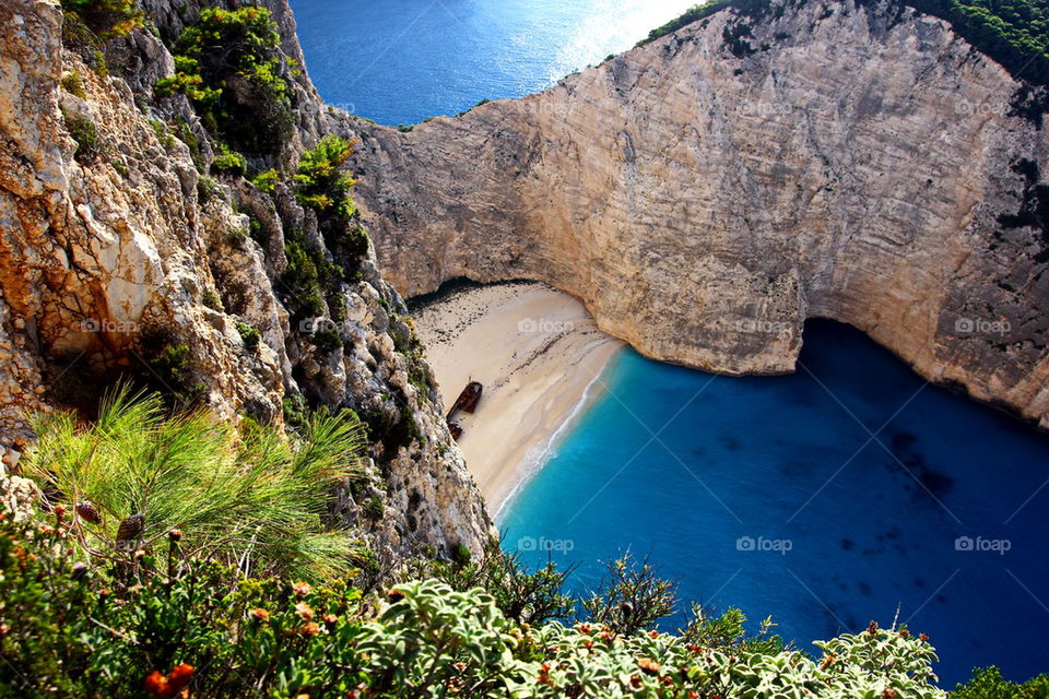 High angle view of cliff at zakynthos