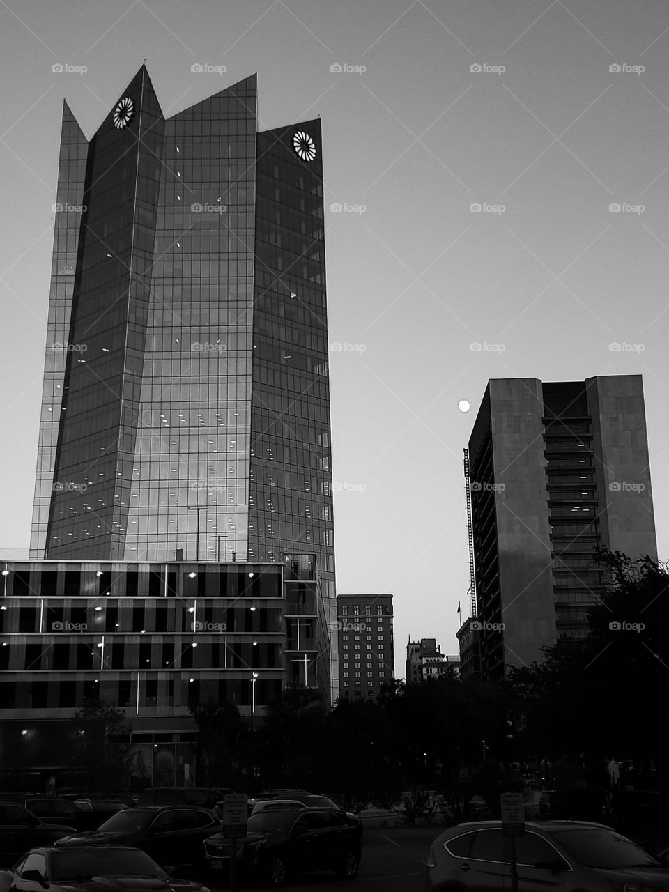 Architecture in black and white.  Frost Bank sky scraper.