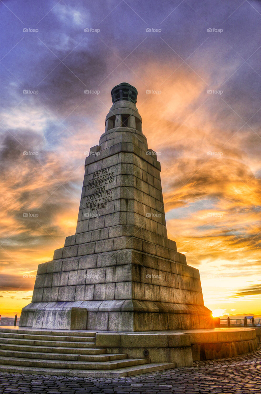 The Law Monument. the law monument in Dundee at sunset