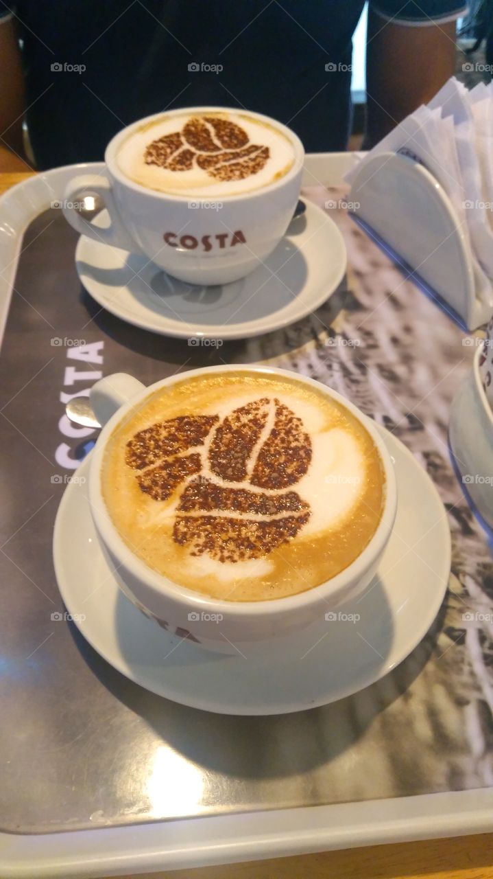 Football Fever and Coffee. I am ready for football. Costa Coffee with Soccer. Coffee beans. Yeah!!